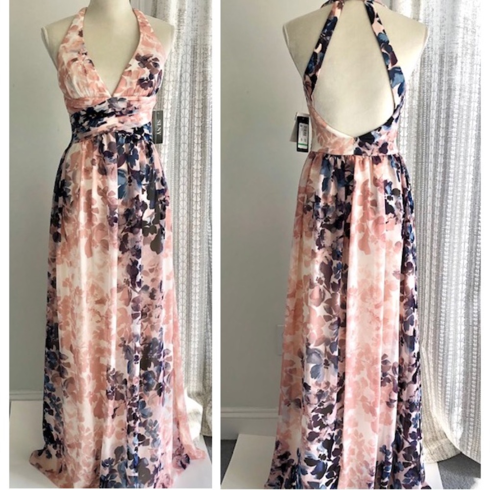 NWT SLNY Chiffon Halter Dress.